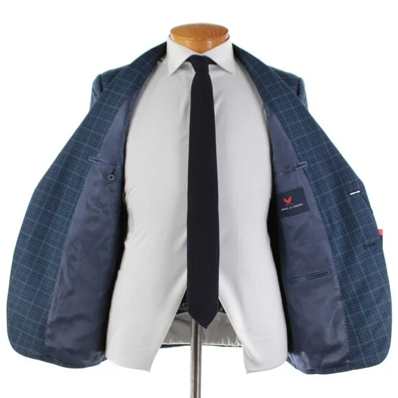 Cardinal of Canada NWT 100% Wool Sport Coat Size 40S US In Blues w/ Teal Plaid